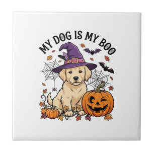 Dog Is Boo Halloween Witch Puppy Pumpkin_1 Tile