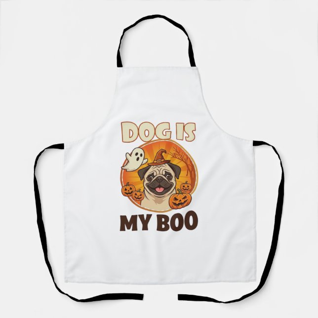 Dog Is Boo Pug Halloween Ghost Pumpkin Apron (Front)