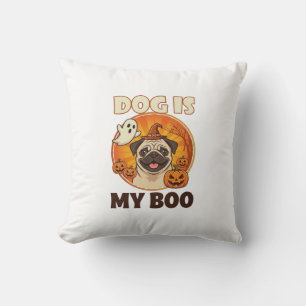 Dog Is Boo Pug Halloween Ghost Pumpkin Cushion