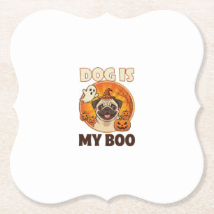 Dog Is Boo Pug Halloween Ghost Pumpkin Paper Coaster