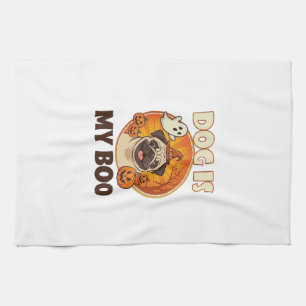 Dog Is Boo Pug Halloween Ghost Pumpkin Tea Towel