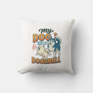 Dog Is Doorbell Barking White Blue_1 Cushion