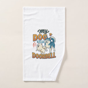 Dog Is Doorbell Barking White Blue_1 Hand Towel