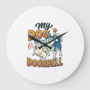 Dog Is Doorbell Barking White Blue_1 Large Clock