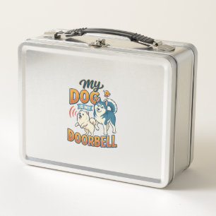 Dog Is Doorbell Barking White Blue_1 Metal Lunch Box