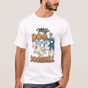 Dog Is Doorbell Barking White Blue_1 T-Shirt