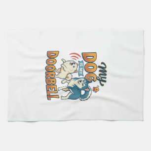 Dog Is Doorbell Barking White Blue_1 Tea Towel