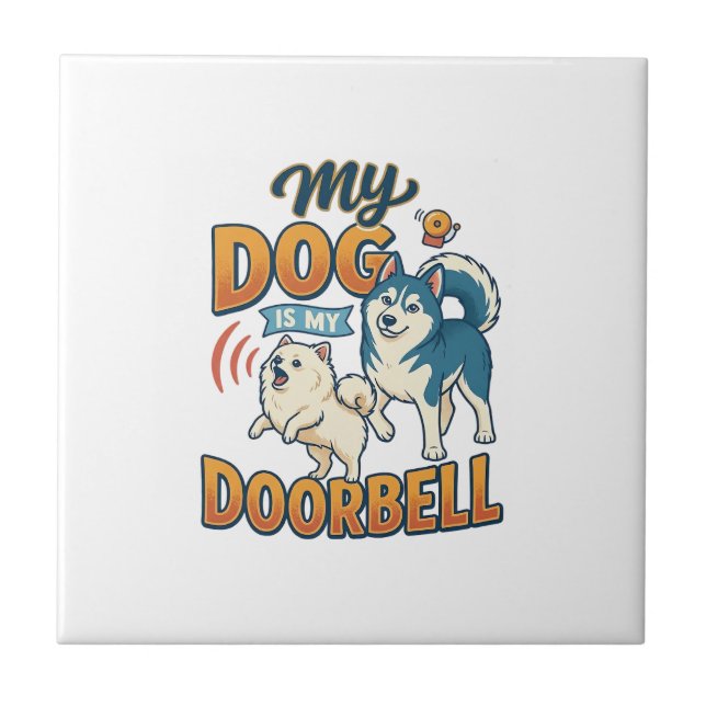 Dog Is Doorbell Barking White Blue_1 Tile (Front)