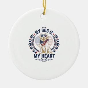 Dog Is Heart American Flag Sunglasses_1 Ceramic Tree Decoration