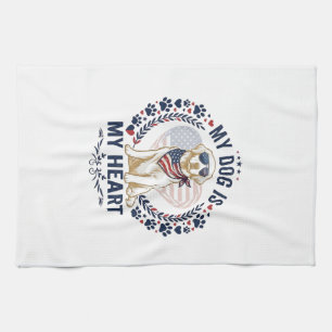 Dog Is Heart American Flag Sunglasses_1 Tea Towel