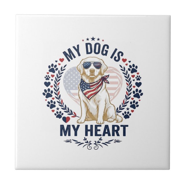 Dog Is Heart American Flag Sunglasses_1 Tile (Front)
