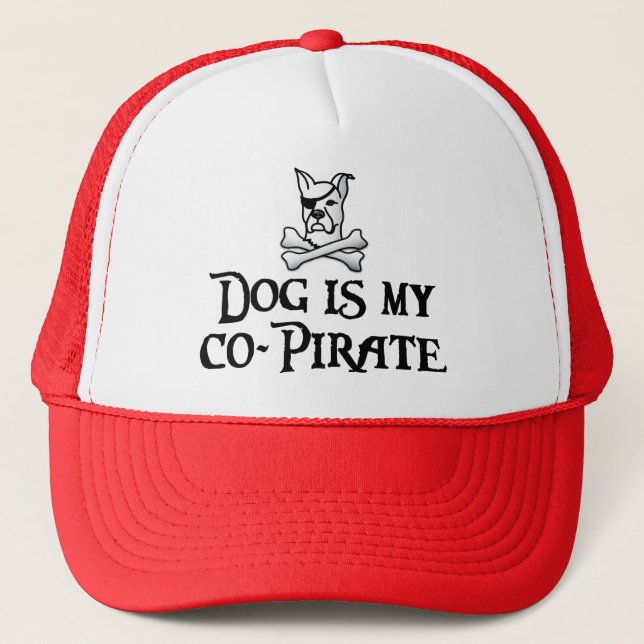Dog is my co-pirate trucker hat (Front)