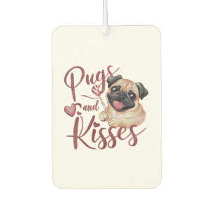 dog kiss .Pugs & Kisses Watercolor Tee Car Air Freshener