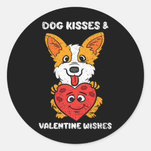 Dog Kisses And Valentine Wishes Cute Corgi Heart L Classic Round Sticker
