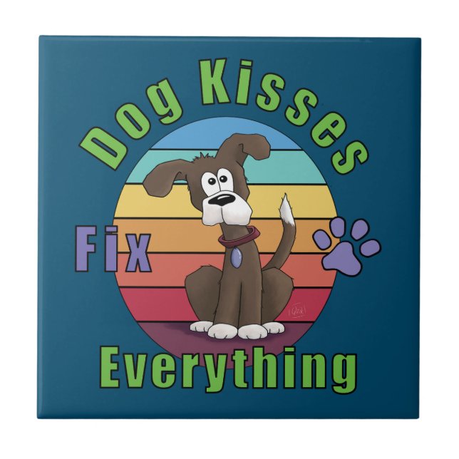 Dog Kisses Fix Everything  Tile (Front)