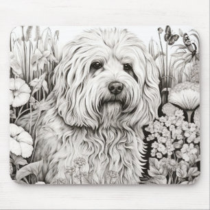 Dog Komondor Peaceful Nature Prairie Sketch Pet Mouse Mat