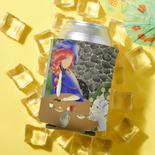 Dog & Lady in Café at Sunset Can Cooler