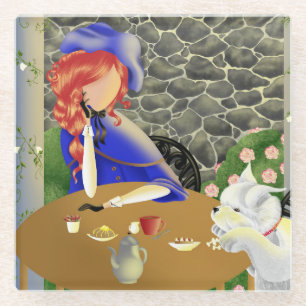 Dog & Lady in Café at Sunset Glass Coaster