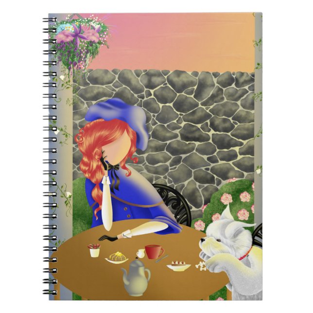 Dog & Lady in Cafe at sunset  Notebook (Front)