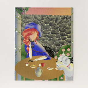 Dog & Lady in Café Lunch Jigsaw Puzzle