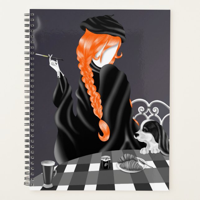 Dog & Lady in French café  Ginger Hair  Planner (Front)
