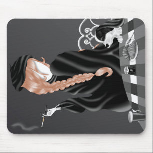 Dog & Lady in French café Mouse Mat
