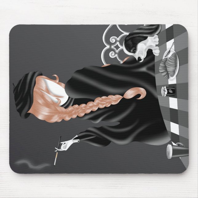 Dog & Lady in French café Mouse Mat (Front)