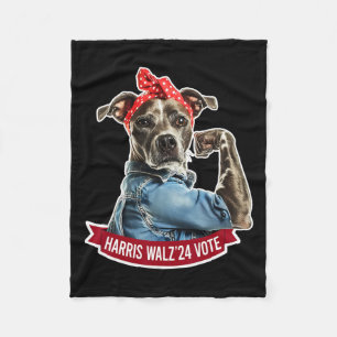 Dog Lady Kamala Harris Tim Walz Vote Election Fleece Blanket