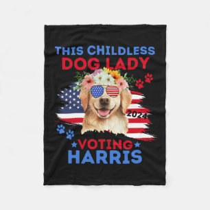 Dog Lady Vote Kamala Harris 2024 Golden Retriever Fleece Blanket