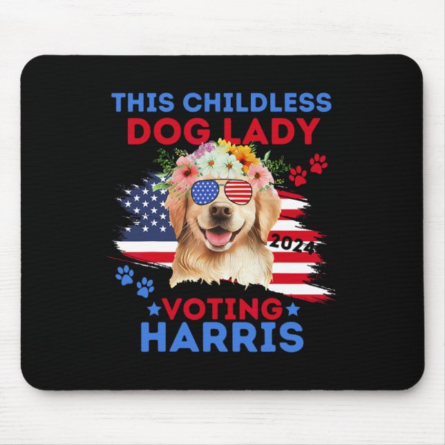 Dog Lady Vote Kamala Harris 2024 Golden Retriever  Mouse Mat (Front)