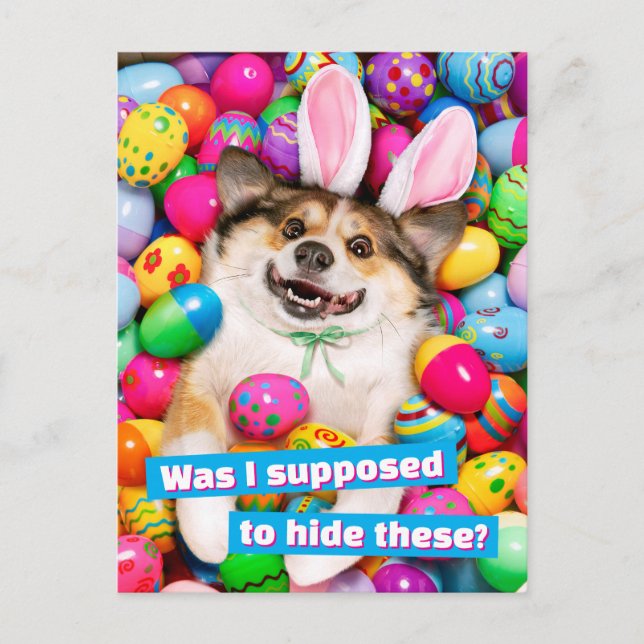 Dog Laying on Easter Eggs Invitation Postcard (Front)