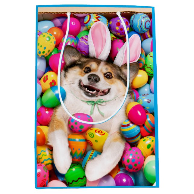 Dog Laying on Easter Eggs Medium Gift Bag (Front)