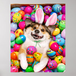 Dog Laying on Easter Eggs Poster