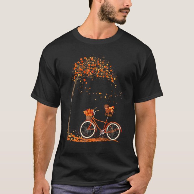 Dog Leaf Fall Autumn Cycling Dachshund T-Shirt (Front)