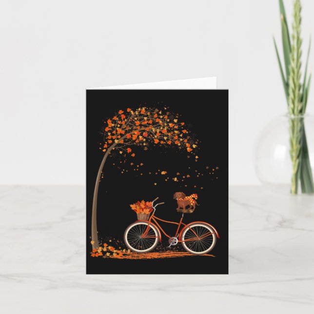 Dog Leaf Fall Autumn Cycling Fun Dachshund Lover  Card (Front)