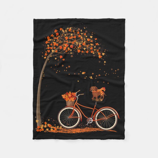 Dog Leaf Fall Autumn Cycling Fun Dachshund Lover  Fleece Blanket (Front)