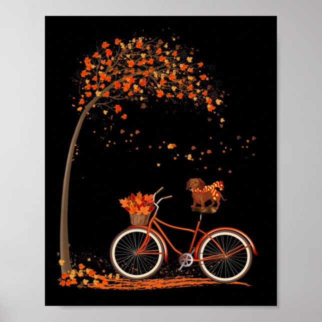 Dog Leaf Fall Autumn Cycling Fun Dachshund Lover  Poster (Front)