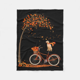 Dog Leaf Fall Autumn Cycling Fun Golden Retriever Fleece Blanket