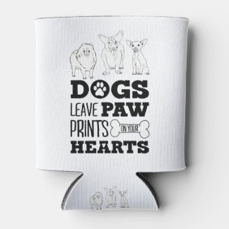 Dog Leaves Paw Prints on your heart Cute Puppy Ske Can Cooler