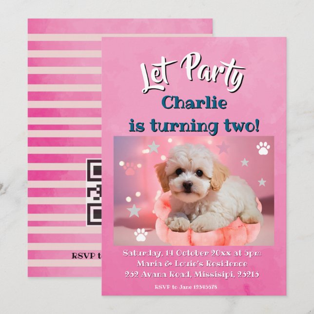 Dog Let's Party Birthday  Holiday Card (Front/Back)