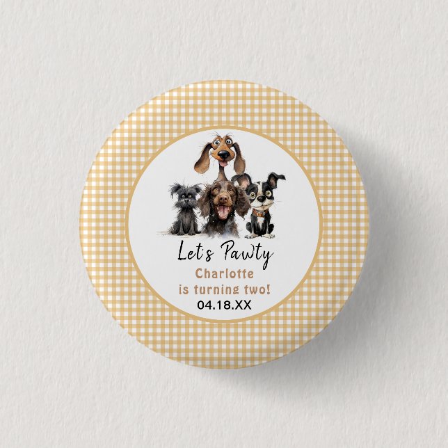 Dog Let's Pawty Birthday 3 Cm Round Badge (Front)