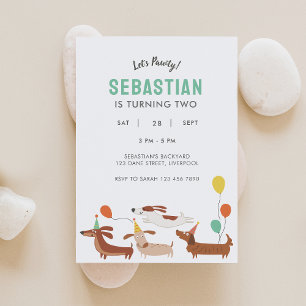 Dog Let's Pawty Birthday Invitation 2
