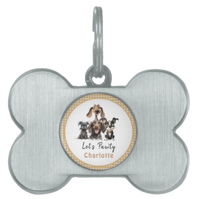 Dog Let's Pawty Birthday Pet ID Tag (Front)