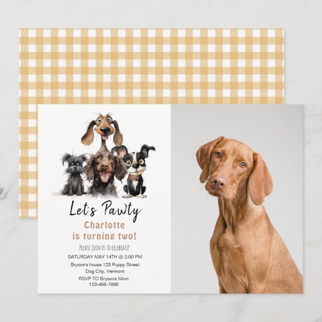 Dog Let's Pawty Birthday photo Invitation (Front/Back)