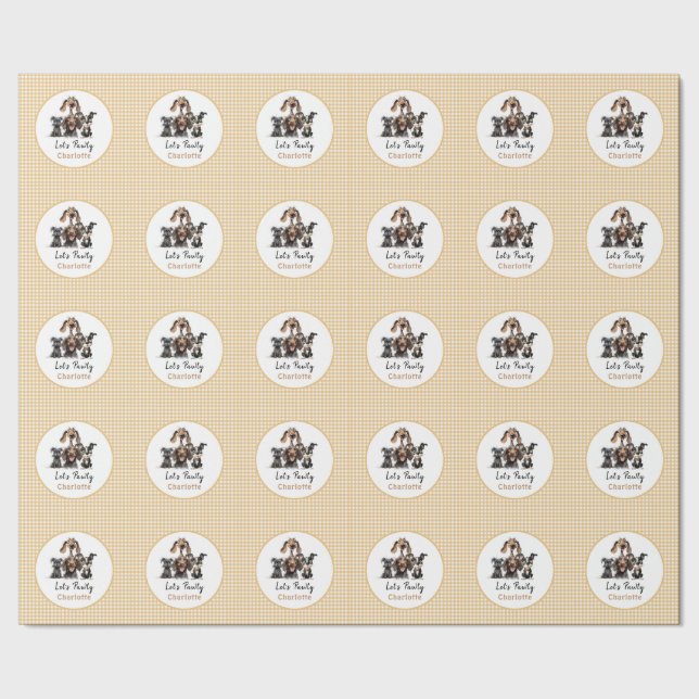 Dog Let's Pawty Birthday Wrapping Paper (Seam)