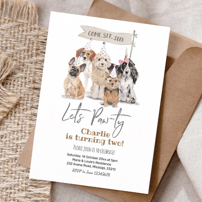 Dog Let's Pawty Gender Neutral Birthday Invitation (Creator Uploaded)