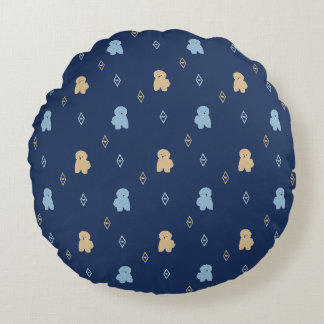 Dog Lhasa Apso pattern blue background Round Cushion