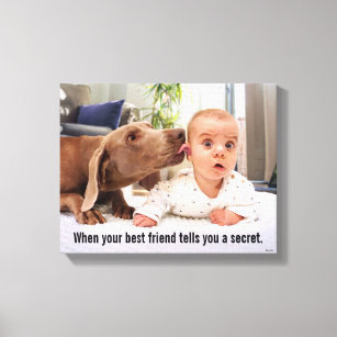Dog Licking Baby's Ear Canvas Print