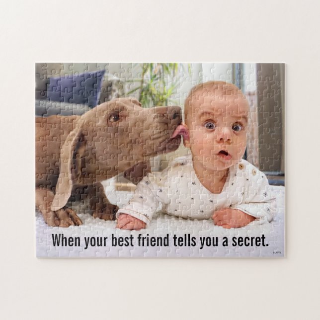 Dog Licking Baby's Ear Jigsaw Puzzle (Horizontal)