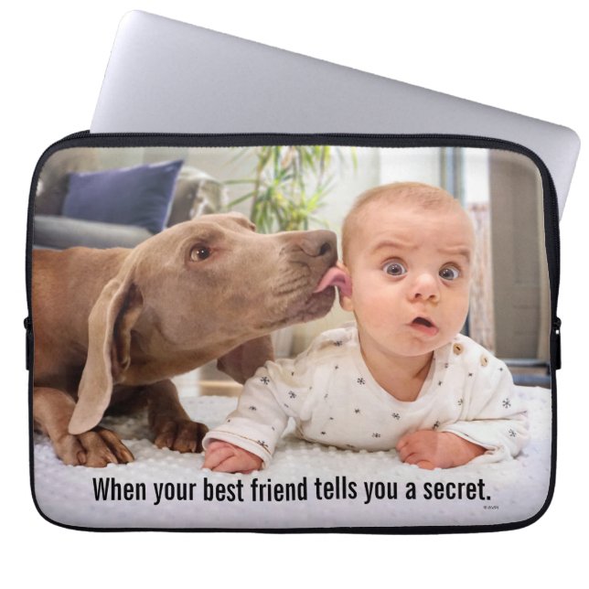 Dog Licking Baby's Ear Laptop Sleeve (Front)